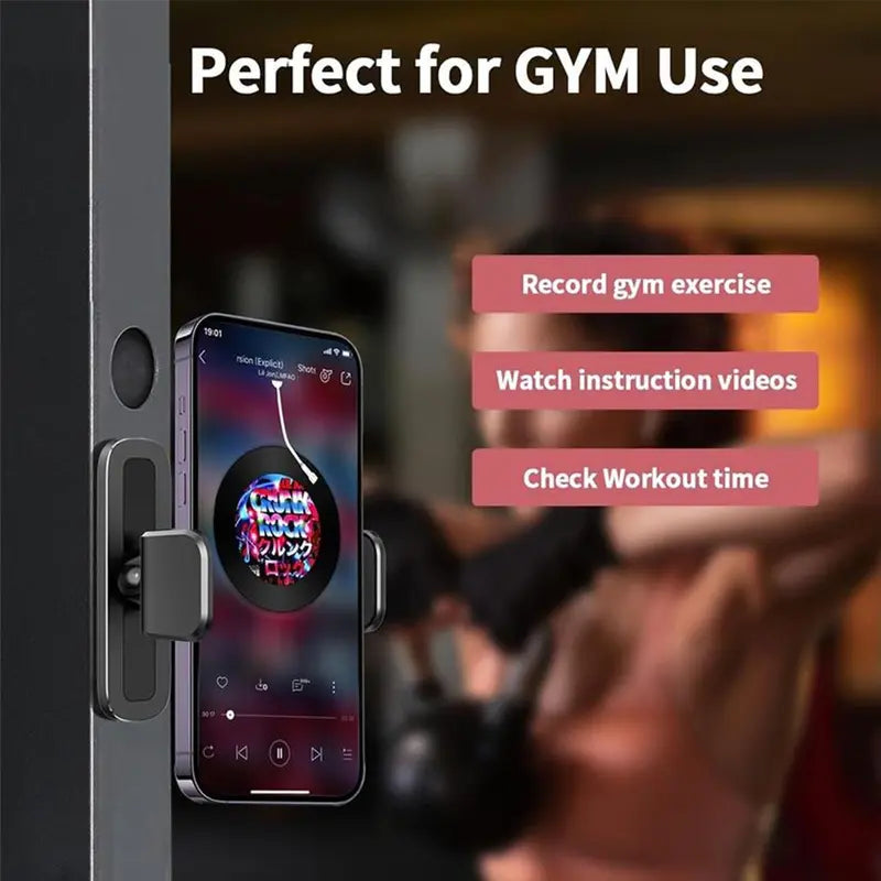 Gym Magnetic Cellphone Mount - 360-Degree Adjustable Mobile Holder with Ball Joint, Attaches to Metal Surfaces, Fitness Equipment Accessory for HIIT Timers & Android Workout Recording