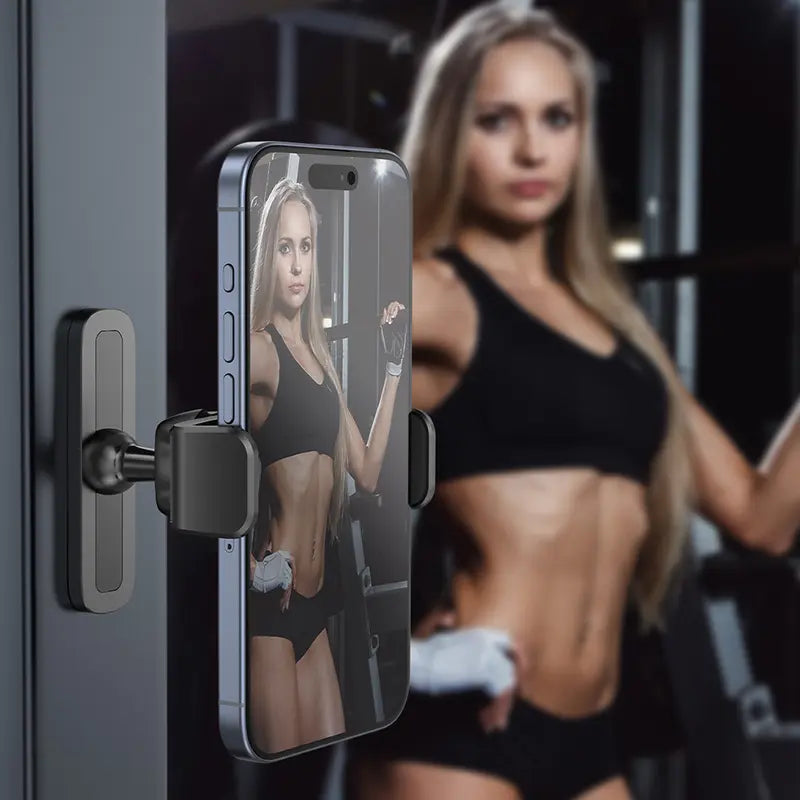Gym Magnetic Cellphone Mount - 360-Degree Adjustable Mobile Holder with Ball Joint, Attaches to Metal Surfaces, Fitness Equipment Accessory for HIIT Timers & Android Workout Recording