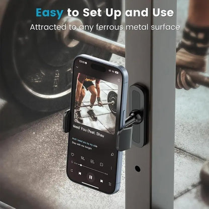 Gym Magnetic Cellphone Mount - 360-Degree Adjustable Mobile Holder with Ball Joint, Attaches to Metal Surfaces, Fitness Equipment Accessory for HIIT Timers & Android Workout Recording
